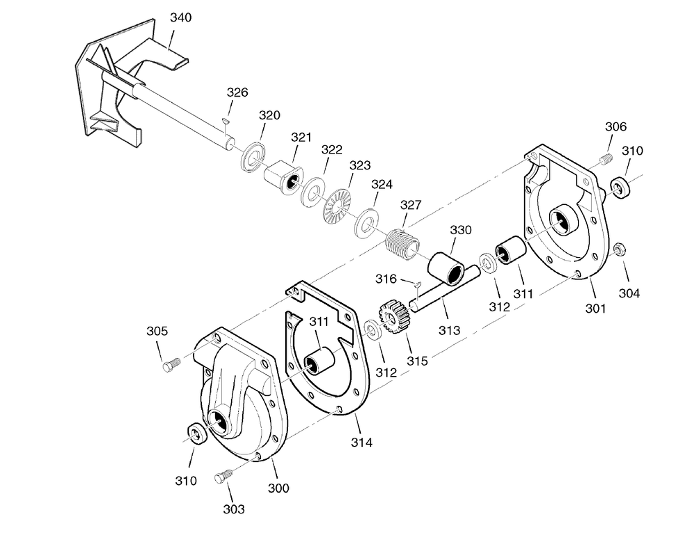 Gear Case Diagram and Parts List for 1695426-6291670X196 2007 Briggs and Stratton Snow Blower